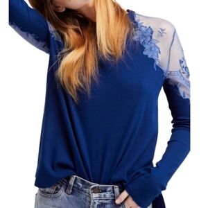 Free People DANIELLA LACE TOP IN BLUE